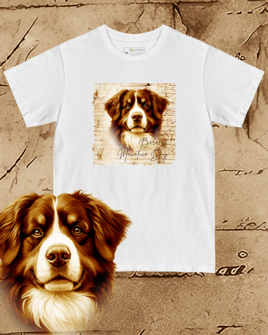 TRICOURI CÂINI "VINTAGE" - Tricou alb damă. Tricou alb bărbați. Tricou personalizat. Tricou bumbac 100%.  Bernese Mountain Dog