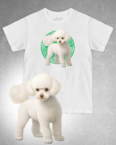 TRICOURI CÂINI - Tricou alb damă. Tricou alb bărbați. Tricou personalizat. Tricou bumbac 100%. Tricou Bichon Frise
