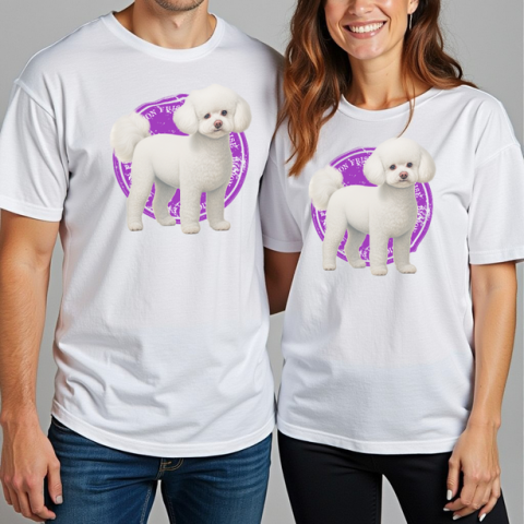 TRICOURI CÂINI - Tricou alb damă. Tricou alb bărbați. Tricou personalizat. Tricou bumbac 100%. Tricou Bichon Frise