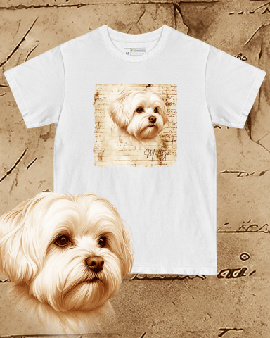 TRICOURI CÂINI "VINTAGE" - Tricou alb damă. Tricou alb bărbați. Tricou personalizat. Tricou bumbac 100%.  Bichon Maltese