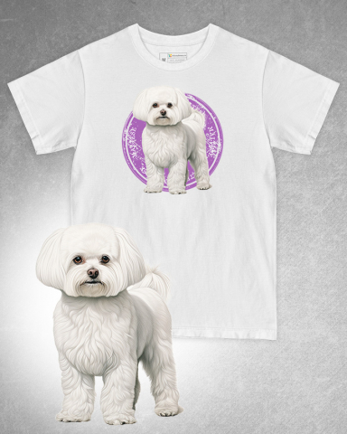 TRICOURI CU CÂINI - Tricou alb damă. Tricou alb bărbați. Tricou personalizat. Tricou bumbac 100%. Tricou Bichon Maltese