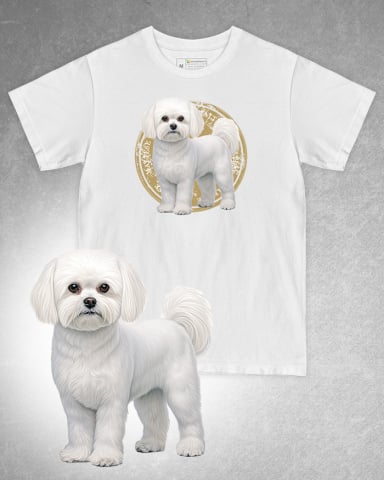 TRICOURI CU CÂINI - Tricou alb damă. Tricou alb bărbați. Tricou personalizat. Tricou bumbac 100%. Tricou Bichon Maltese