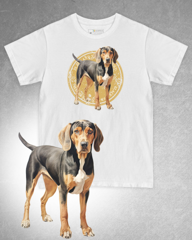 TRICOURI CÂINI - Tricou alb damă. Tricou alb bărbați. Tricou personalizat. Tricou bumbac 100%. Tricou Black and Tan Coonhound