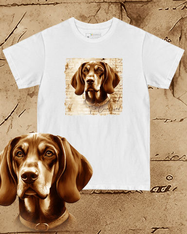 TRICOURI CÂINI "VINTAGE" - Tricou alb damă. Tricou alb bărbați. Tricou personalizat. Tricou bumbac 100%.  Black and Tan Coonhound