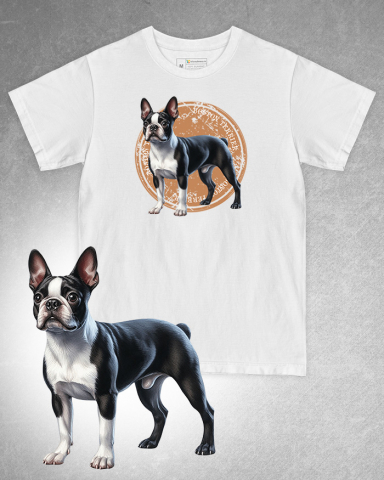 TRICOURI CÂINI - Tricou alb damă. Tricou alb bărbați. Tricou personalizat. Tricou bumbac 100%. Tricou Boston Terrier
