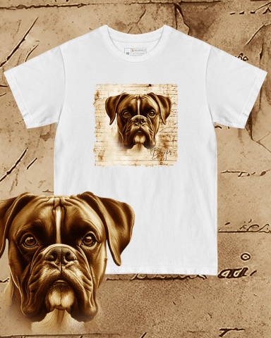 TRICOURI CÂINI "VINTAGE" - Tricou alb damă. Tricou alb bărbați. Tricou personalizat. Tricou bumbac 100%.  Boxer