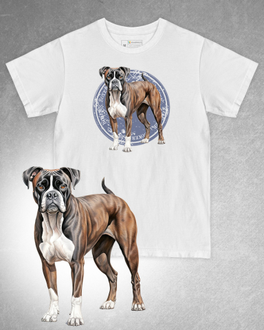 TRICOURI CÂINI - Tricou alb damă. Tricou alb bărbați. Tricou personalizat. Tricou bumbac 100%. Tricou Boxer