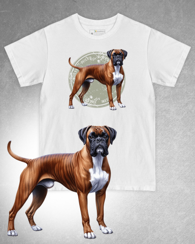 TRICOURI CÂINI - Tricou alb damă. Tricou alb bărbați. Tricou personalizat. Tricou bumbac 100%. Tricou Boxer