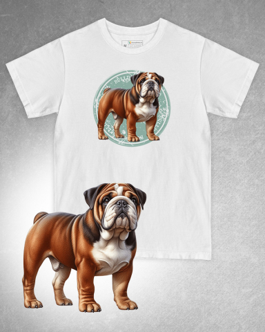 TRICOURI CÂINI - Tricou alb damă. Tricou alb bărbați. Tricou personalizat. Tricou bumbac 100%. Tricou Bulldog