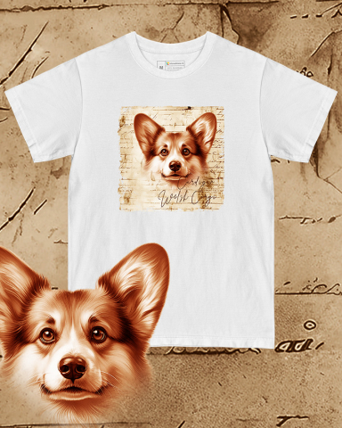 TRICOURI CÂINI "VINTAGE" - Tricou alb damă. Tricou alb bărbați. Tricou personalizat. Tricou bumbac 100%.  Cardigan Welsh Corgi
