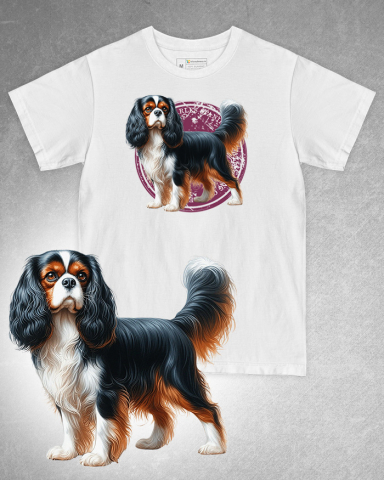 TRICOURI CÂINI - Tricou alb damă. Tricou alb bărbați. Tricou personalizat. Tricou bumbac 100%. Tricou Cavalier King Charles Spaniel