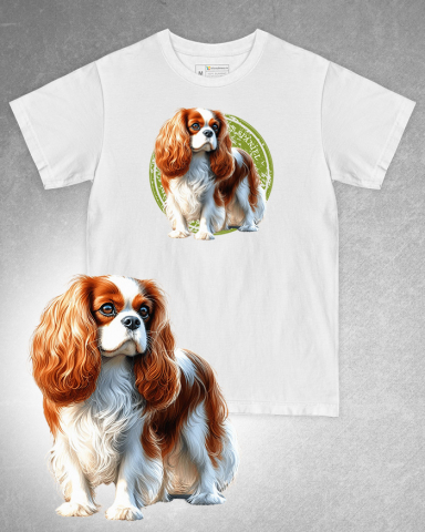 TRICOURI CÂINI - Tricou alb damă. Tricou alb bărbați. Tricou personalizat. Tricou bumbac 100%. Tricou Cavalier King Charles Spaniel