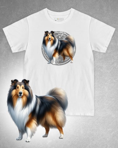 TRICOURI CÂINI - Tricou alb damă. Tricou alb bărbați. Tricou personalizat. Tricou bumbac 100%. Tricou Collie