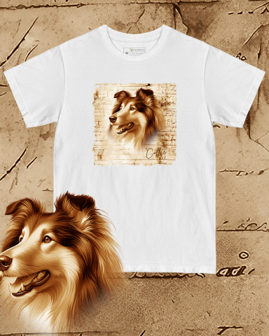 TRICOURI CÂINI "VINTAGE" - Tricou alb damă. Tricou alb bărbați. Tricou personalizat. Tricou bumbac 100%.  Collie