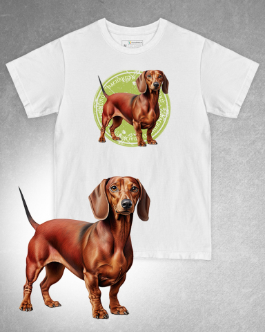 TRICOURI CU CÂINI - Tricou alb damă. Tricou alb bărbați. Tricou personalizat. Tricou bumbac 100%. Tricou Teckel/Dachshund