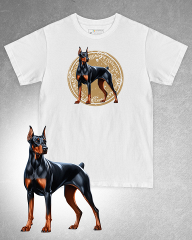 TRICOURI CÂINI - Tricou alb damă. Tricou alb bărbați. Tricou personalizat. Tricou bumbac 100%. Tricou Doberman Pinscher
