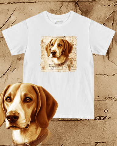 TRICOURI CÂINI "VINTAGE" - Tricou alb damă. Tricou alb bărbați. Tricou personalizat. Tricou bumbac 100%.  English Foxhound