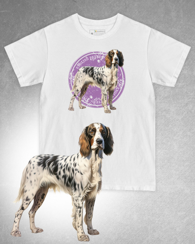 TRICOURI CU CÂINI - Tricou alb damă. Tricou alb bărbați. Tricou personalizat. Tricou bumbac 100%. Tricou English Setter