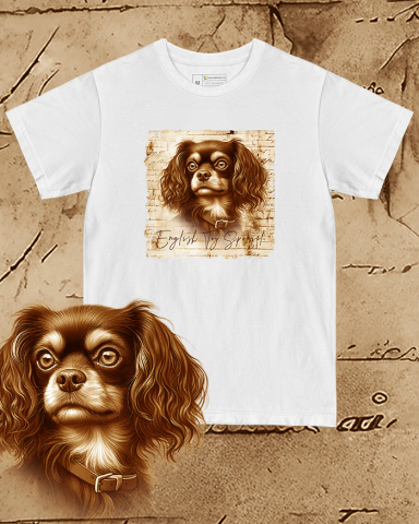 TRICOURI CÂINI "VINTAGE" - Tricou alb damă. Tricou alb bărbați. Tricou personalizat. Tricou bumbac 100%.  English Toy Spaniel