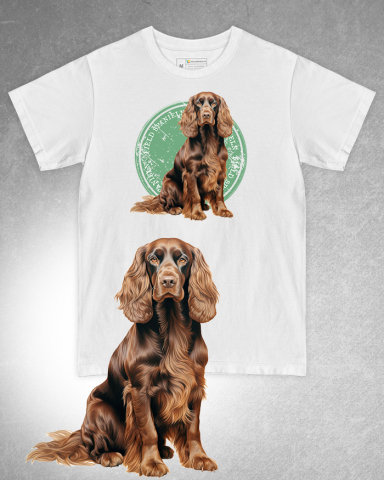 TRICOURI CU CÂINI - Tricou alb damă. Tricou alb bărbați. Tricou personalizat. Tricou bumbac 100%. Tricou Field Spaniel