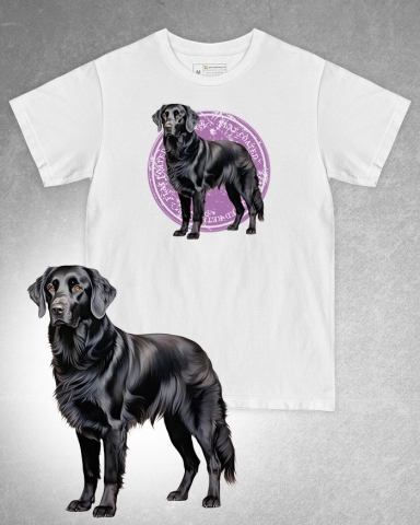 TRICOURI CU CÂINI - Tricou alb damă. Tricou alb bărbați. Tricou personalizat. Tricou bumbac 100%. Tricou Flat Coated Retriever