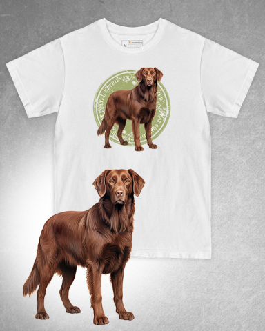 TRICOURI CU CÂINI - Tricou alb damă. Tricou alb bărbați. Tricou personalizat. Tricou bumbac 100%. Tricou Flat Coated Retriever