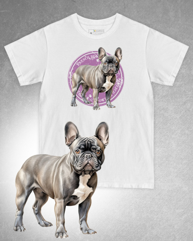 TRICOURI CÂINI - Tricou alb damă. Tricou alb bărbați. Tricou personalizat. Tricou bumbac 100%. Tricou Bulldog Francez / French Bulldog