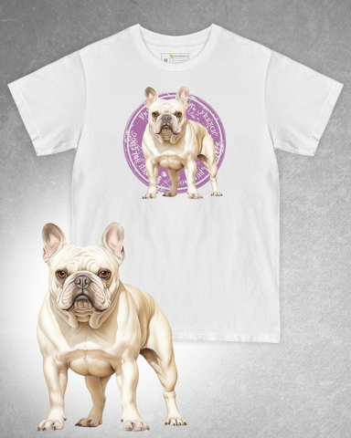TRICOURI CÂINI - Tricou alb damă. Tricou alb bărbați. Tricou personalizat. Tricou bumbac 100%. Tricou Bulldog Francez / French Bulldog