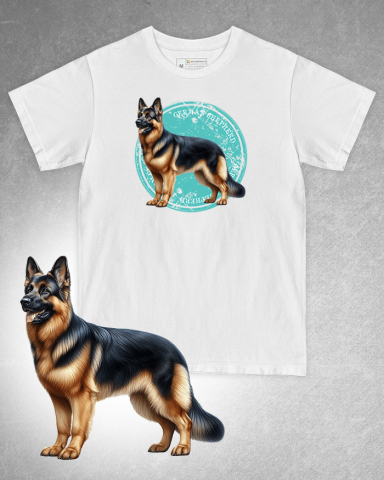 TRICOURI CÂINI - Tricou alb damă. Tricou alb bărbați. Tricou personalizat. Tricou bumbac 100%. Tricou German Shepherd