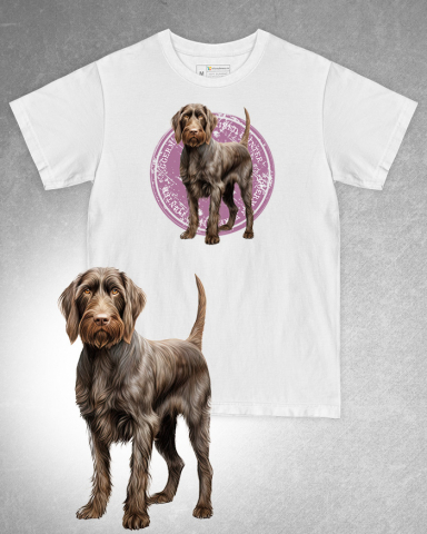 TRICOURI CÂINI - Tricou alb damă. Tricou alb bărbați. Tricou personalizat. Tricou bumbac 100%. Tricou German Wirehaired Pointer