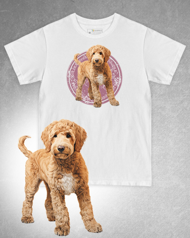 TRICOURI CU CÂINI - Tricou alb damă. Tricou alb bărbați. Tricou personalizat. Tricou bumbac 100%. Tricou Goldendoodle
