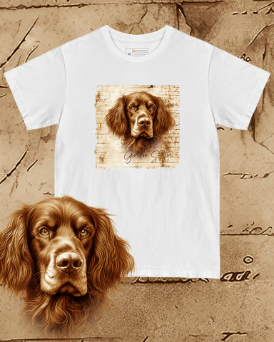 TRICOURI CÂINI "VINTAGE" - Tricou alb damă. Tricou alb bărbați. Tricou personalizat. Tricou bumbac 100%.  Gordon Setter