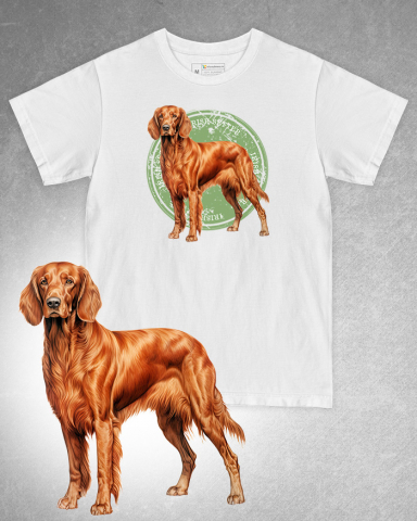 TRICOURI CU CÂINI - Tricou alb damă. Tricou alb bărbați. Tricou personalizat. Tricou bumbac 100%. Tricou  Irish Setter