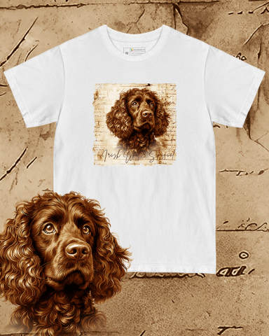 TRICOURI CÂINI "VINTAGE" - Tricou alb damă. Tricou alb bărbați. Tricou personalizat. Tricou bumbac 100%.  Irish Water Spaniel