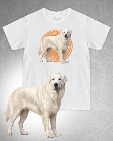 TRICOURI CU CÂINI - Tricou alb damă. Tricou alb bărbați. Tricou personalizat. Tricou bumbac 100%. Tricou Kuvasz