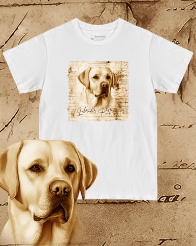 TRICOURI CÂINI "VINTAGE" - Tricou alb damă. Tricou alb bărbați. Tricou personalizat. Tricou bumbac 100%. Labrador Retriever