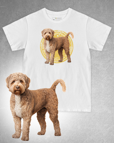 TRICOURI CU CÂINI - Tricou alb damă. Tricou alb bărbați. Tricou personalizat. Tricou bumbac 100%. Tricou Lagotto Romagnolo