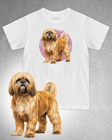 TRICOURI CU CÂINI - Tricou alb damă. Tricou alb bărbați. Tricou personalizat. Tricou bumbac 100%. Tricou Lhasa Apso