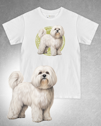 TRICOURI CU CÂINI - Tricou alb damă. Tricou alb bărbați. Tricou personalizat. Tricou bumbac 100%. Tricou Lhasa Apso