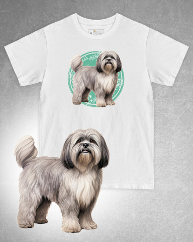 TRICOURI CU CÂINI - Tricou alb damă. Tricou alb bărbați. Tricou personalizat. Tricou bumbac 100%. Tricou Lhasa Apso