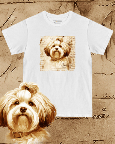 TRICOURI CÂINI "VINTAGE" - Tricou alb damă. Tricou alb bărbați. Tricou personalizat. Tricou bumbac 100%.  Lowchen