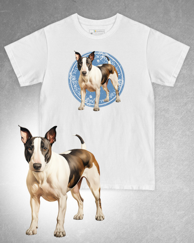 TRICOURI CU CÂINI - Tricou alb damă. Tricou alb bărbați. Tricou personalizat. Tricou bumbac 100%. Tricou Miniature Bull Terrier