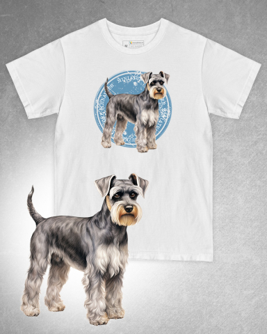 TRICOURI CU CÂINI - Tricou alb damă. Tricou alb bărbați. Tricou personalizat. Tricou bumbac 100%. Tricou Miniature Schnauzer