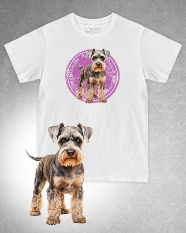 TRICOURI CU CÂINI - Tricou alb damă. Tricou alb bărbați. Tricou personalizat. Tricou bumbac 100%. Tricou Miniature Schnauzer