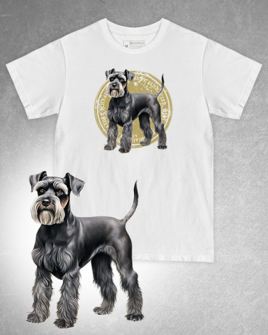 TRICOURI CU CÂINI - Tricou alb damă. Tricou alb bărbați. Tricou personalizat. Tricou bumbac 100%. Tricou Miniature Schnauzer