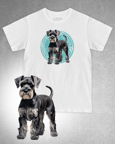 TRICOURI CU CÂINI - Tricou alb damă. Tricou alb bărbați. Tricou personalizat. Tricou bumbac 100%. Tricou Miniature Schnauzer