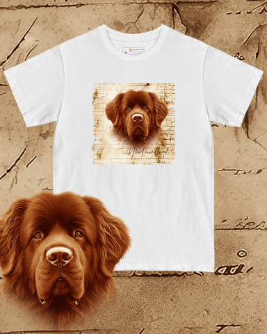 TRICOURI CÂINI "VINTAGE" - Tricou alb damă. Tricou alb bărbați. Tricou personalizat. Tricou bumbac 100%.  Newfoundland