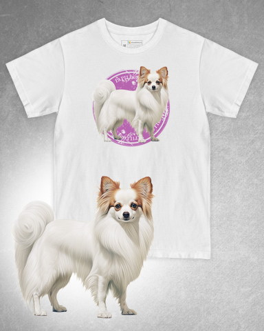 TRICOURI CU CÂINI - Tricou alb damă. Tricou alb bărbați. Tricou personalizat. Tricou bumbac 100%. Tricou Papillon