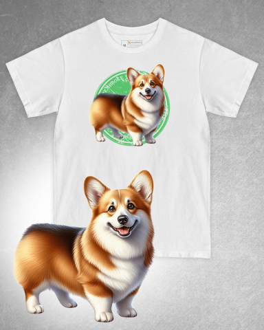 TRICOURI CÂINI - Tricou alb damă. Tricou alb bărbați. Tricou personalizat. Tricou bumbac 100%. Tricou Pembroke Welsh Corgi