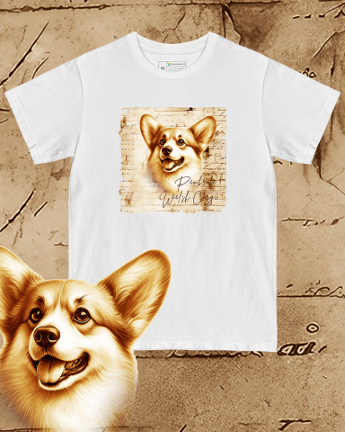 TRICOURI CÂINI "VINTAGE" - Tricou alb damă. Tricou alb bărbați. Tricou personalizat. Tricou bumbac 100%.  Pembroke Welsh Corgi